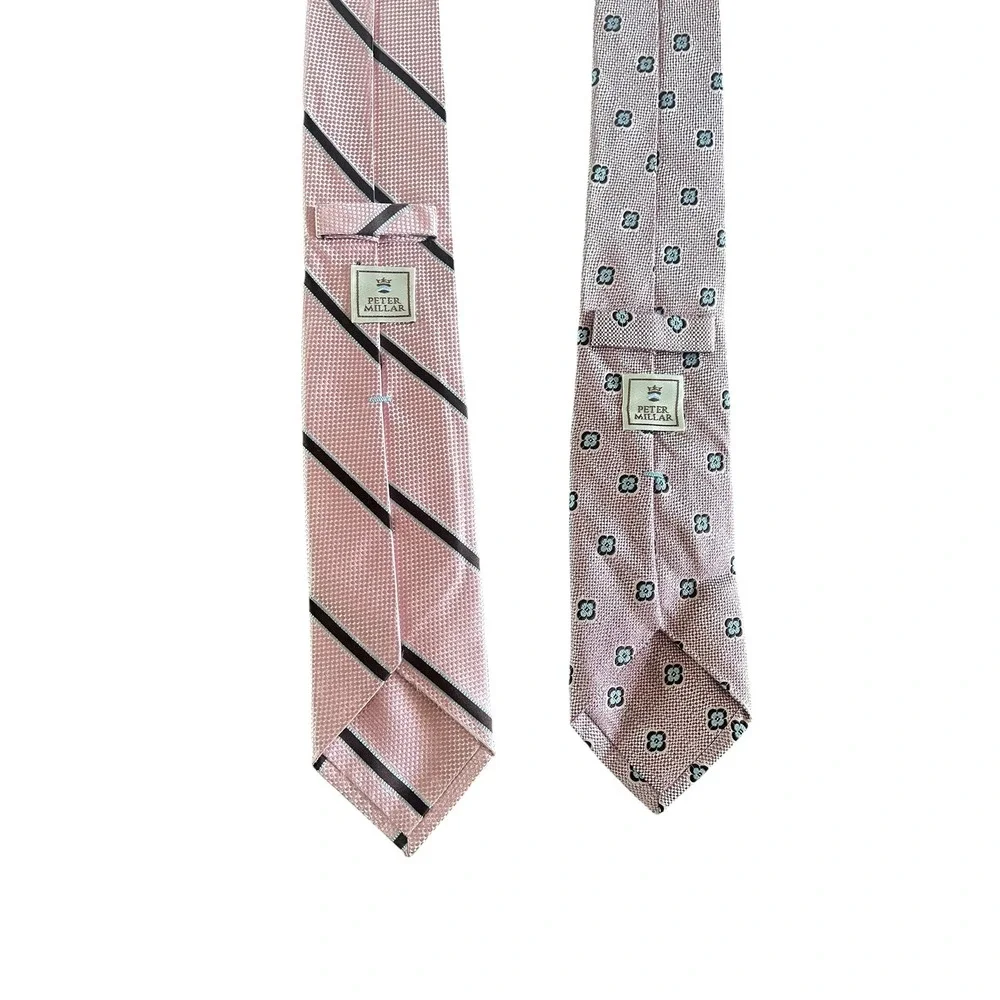 PETER MILLAR Pink‎ Jacquard Silk Tie Bundle Lot of 2